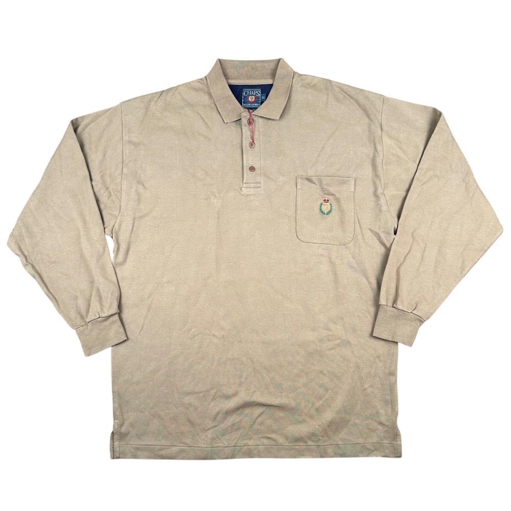 NWT Deadstock Chaps Ralph Lauren Long Sleeve Polo Shirt Mens XL Khaki Tan Cotton